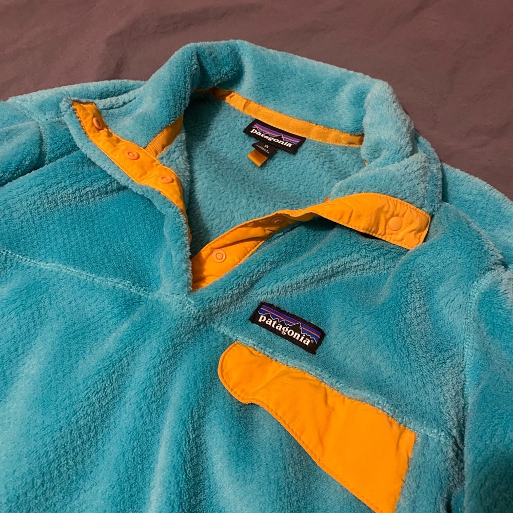 Women's Patagonia Re-Tool Snap-T® Pullover Teal/Orange- RARE COLOR